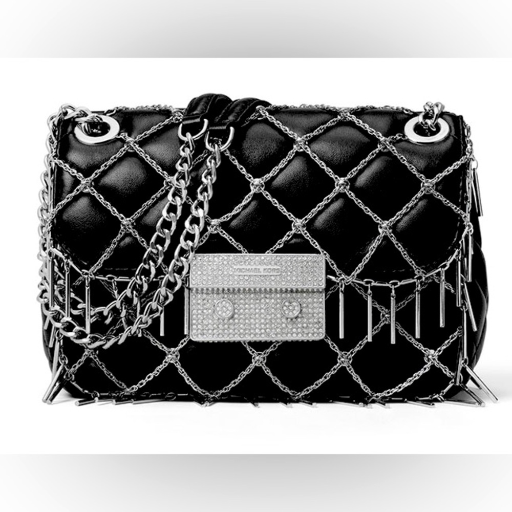 Michael Kors Sloan Tango Limited Edition Black Leather Chain Quilted Purse